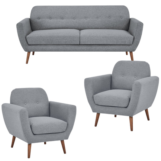 Lilliana 3 + 1 + 1 Seater Sofa Fabric Uplholstered Lounge Couch - Light Grey - Cosy Abode
