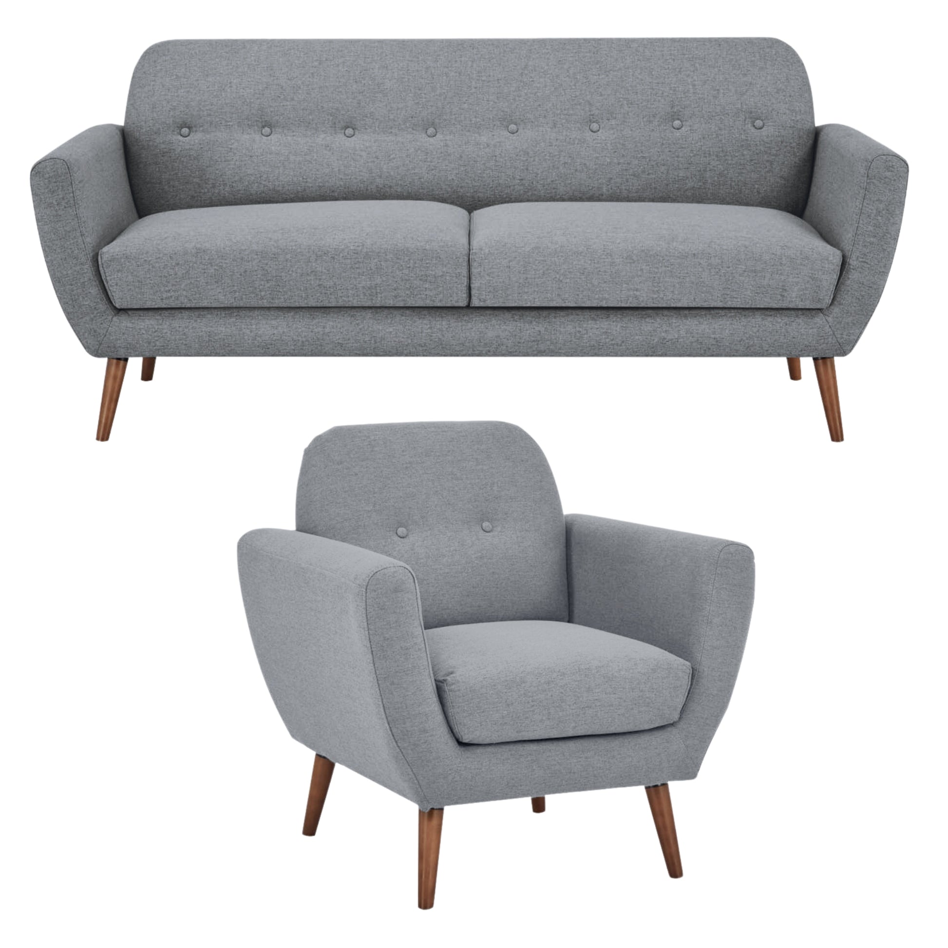 Lilliana 3 + 1 Seater Sofa Fabric Uplholstered Lounge Couch - Light Grey - Cosy Abode