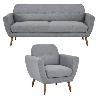 Lilliana 3 + 1 Seater Sofa Fabric Uplholstered Lounge Couch - Light Grey - Cosy Abode