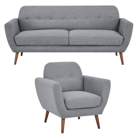 Lilliana 3 + 1 Seater Sofa Fabric Uplholstered Lounge Couch - Light Grey - Cosy Abode