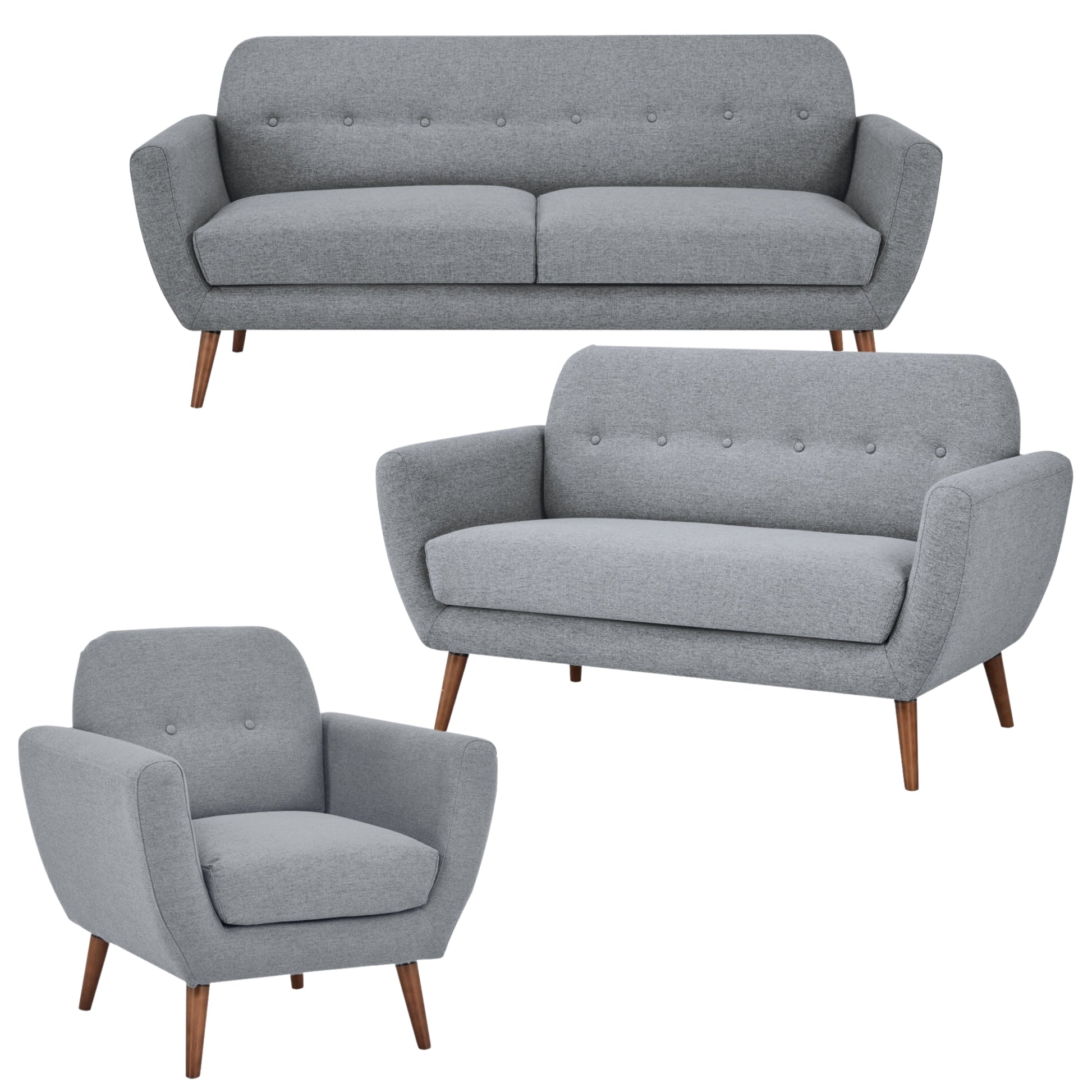 Lilliana 3 + 2 + 1 Seater Sofa Fabric Uplholstered Lounge Couch - Light Grey - Cosy Abode