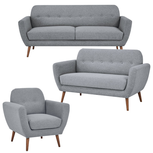 Lilliana 3 + 2 + 1 Seater Sofa Fabric Uplholstered Lounge Couch - Light Grey - Cosy Abode