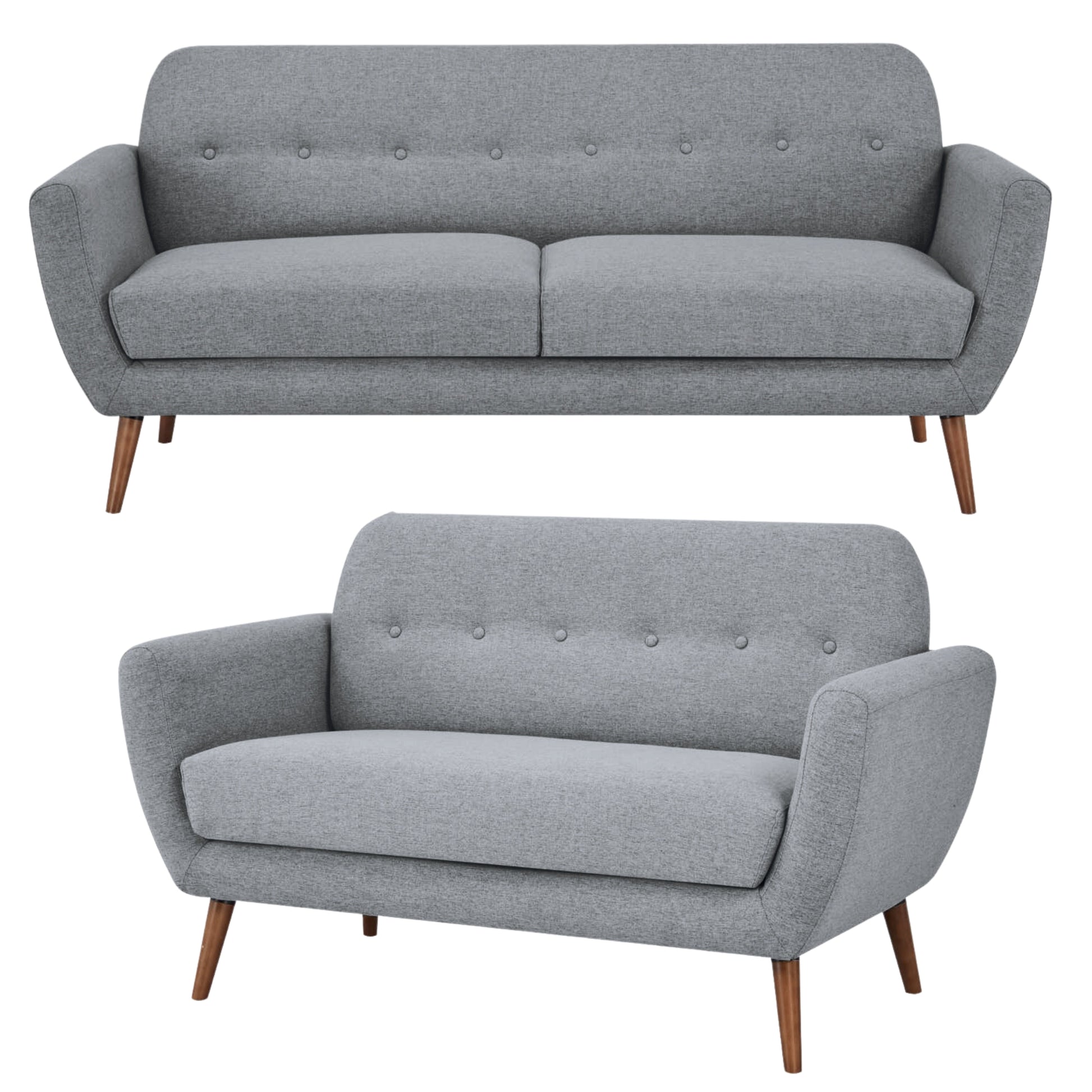 Lilliana 3 + 2 Seater Sofa Fabric Uplholstered Lounge Couch - Light Grey - Cosy Abode