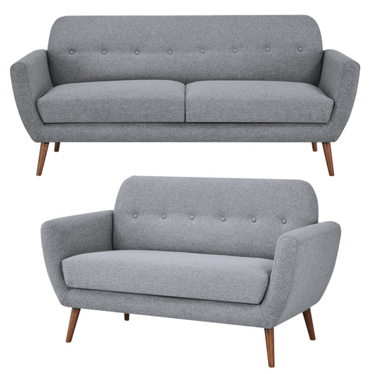 Lilliana 3 + 2 Seater Sofa Fabric Uplholstered Lounge Couch - Light Grey - Cosy Abode