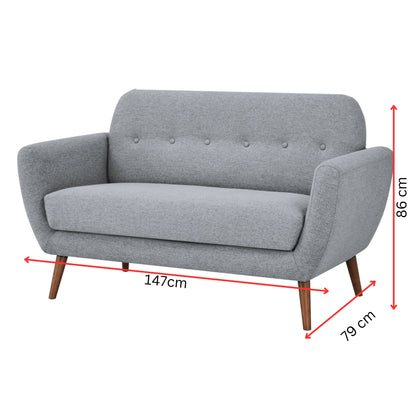 Lilliana 3 + 2 Seater Sofa Fabric Uplholstered Lounge Couch - Light Grey - Cosy Abode