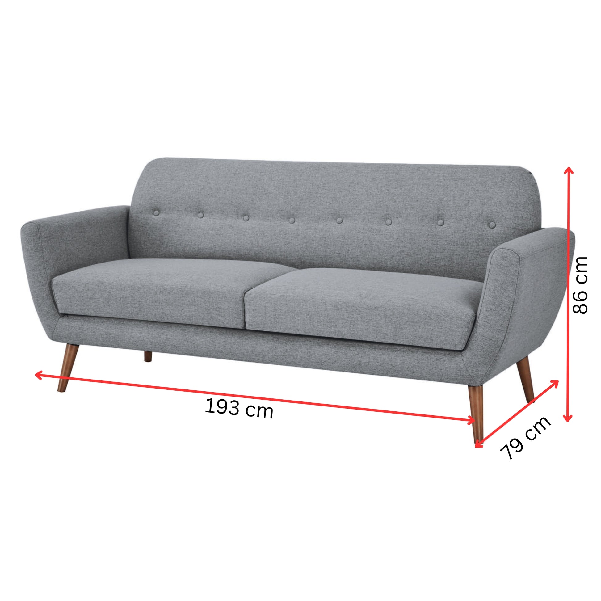 Lilliana 3 Seater Sofa Fabric Uplholstered Lounge Couch - Light Grey - Cosy Abode