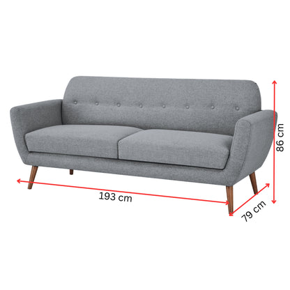 Lilliana 3 Seater Sofa Fabric Uplholstered Lounge Couch - Light Grey - Cosy Abode