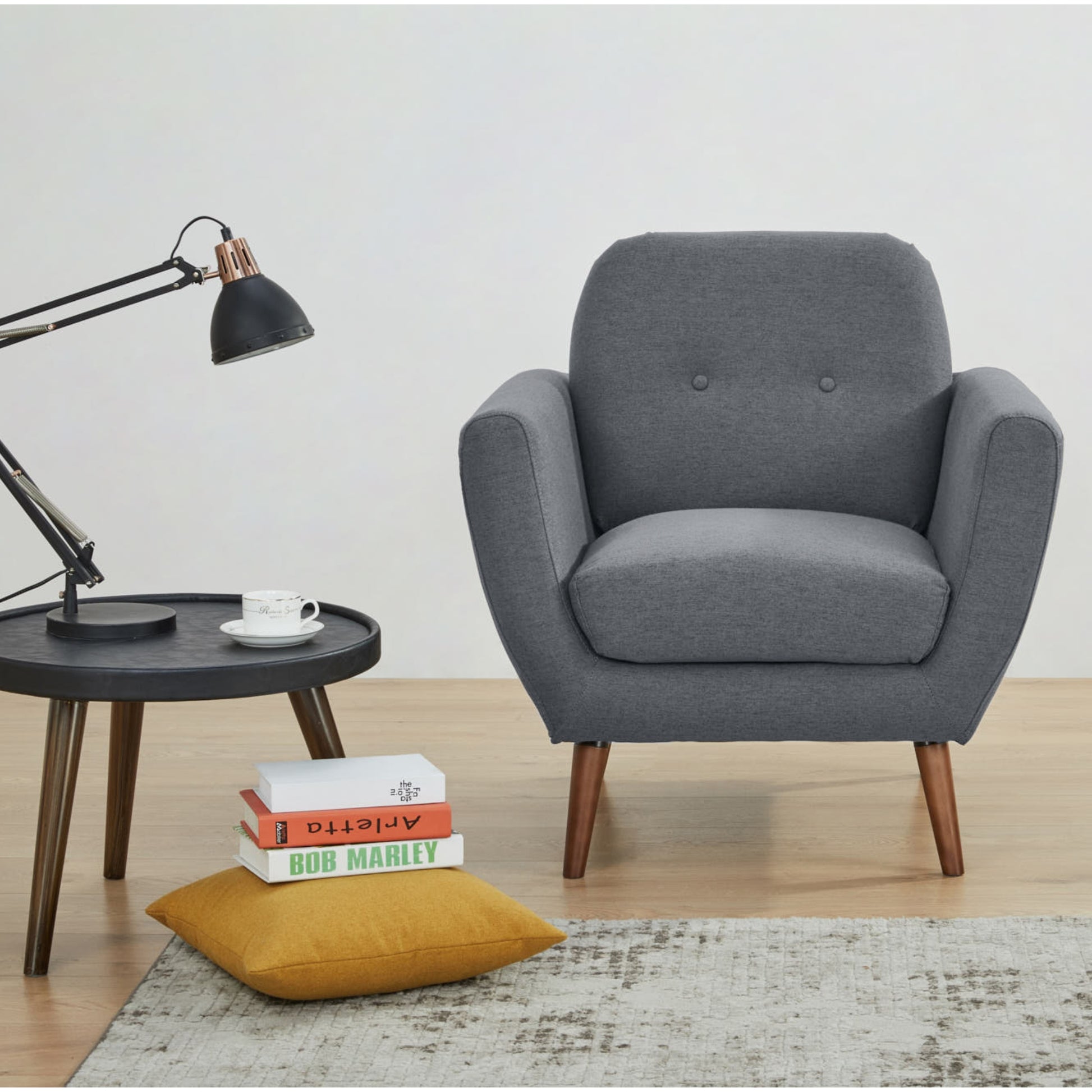 Lilliana 1 Seater Sofa Arm Chair Fabric Uplholstered Lounge Couch - Dark Grey - Cosy Abode