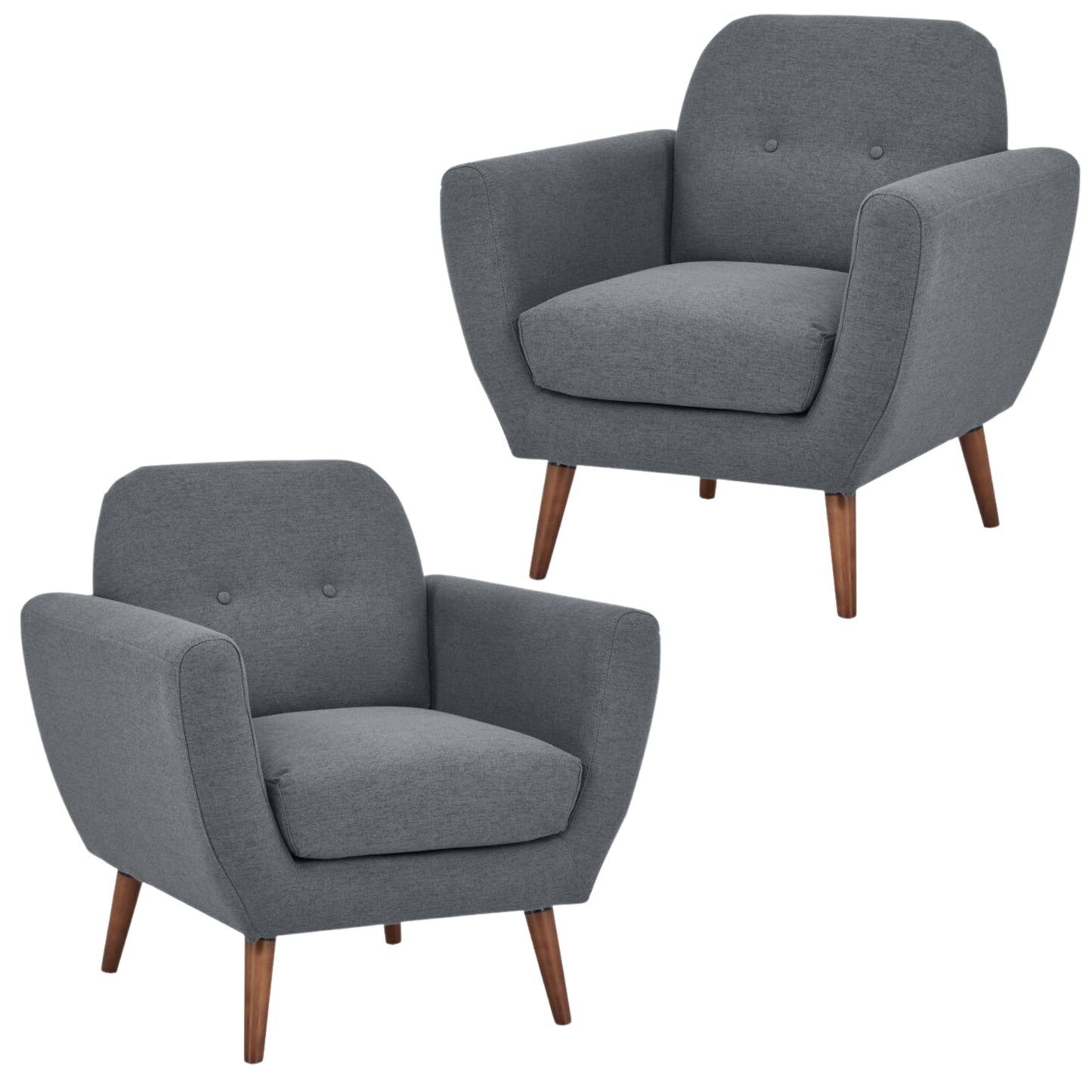 Lilliana Set of 2 Sofa Arm Chair Fabric Uplholstered Lounge Couch - Dark Grey - Cosy Abode