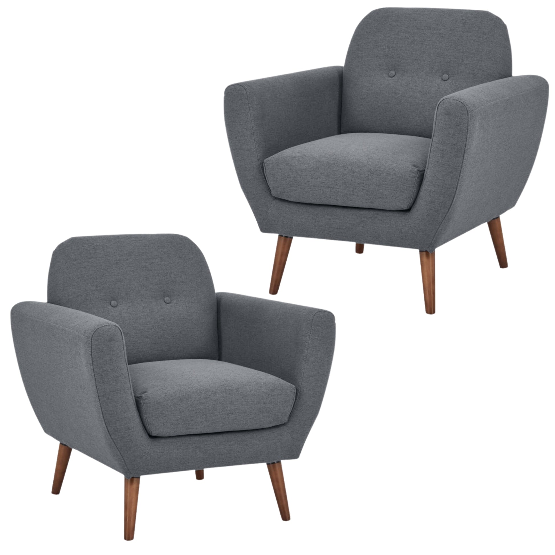 Lilliana Set of 2 Sofa Arm Chair Fabric Uplholstered Lounge Couch - Dark Grey - Cosy Abode