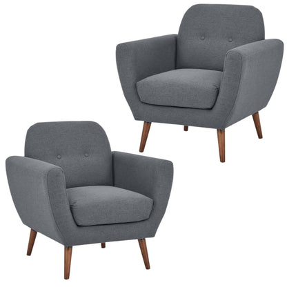 Lilliana Set of 2 Sofa Arm Chair Fabric Uplholstered Lounge Couch - Dark Grey - Cosy Abode
