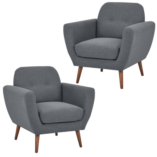 Lilliana Set of 2 Sofa Arm Chair Fabric Uplholstered Lounge Couch - Dark Grey - Cosy Abode