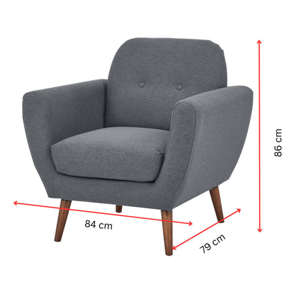 Lilliana Set of 2 Sofa Arm Chair Fabric Uplholstered Lounge Couch - Dark Grey - Cosy Abode