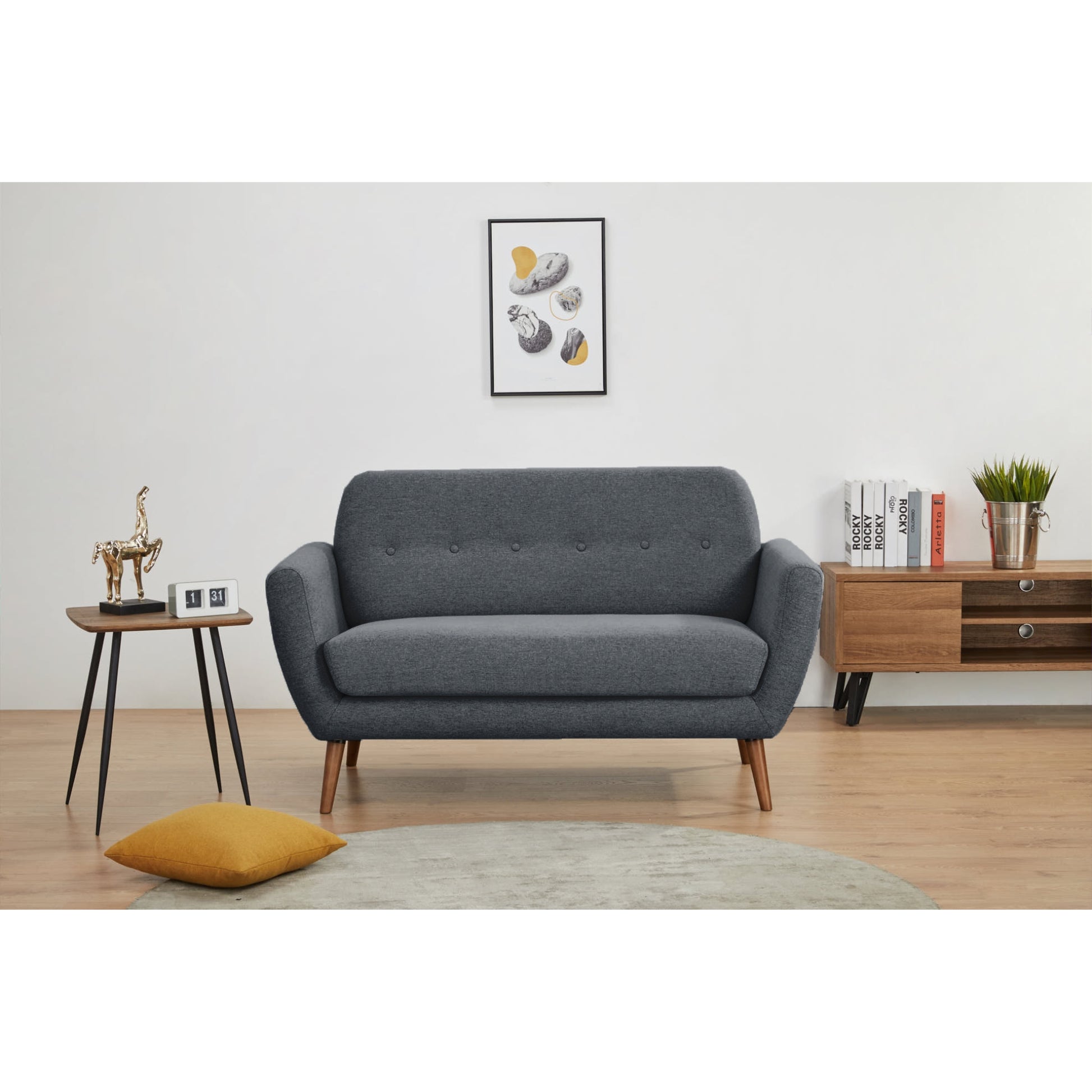 Lilliana 2 Seater Sofa Fabric Uplholstered Lounge Couch - Dark Grey - Cosy Abode