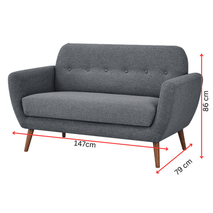 Lilliana 2 Seater Sofa Fabric Uplholstered Lounge Couch - Dark Grey - Cosy Abode