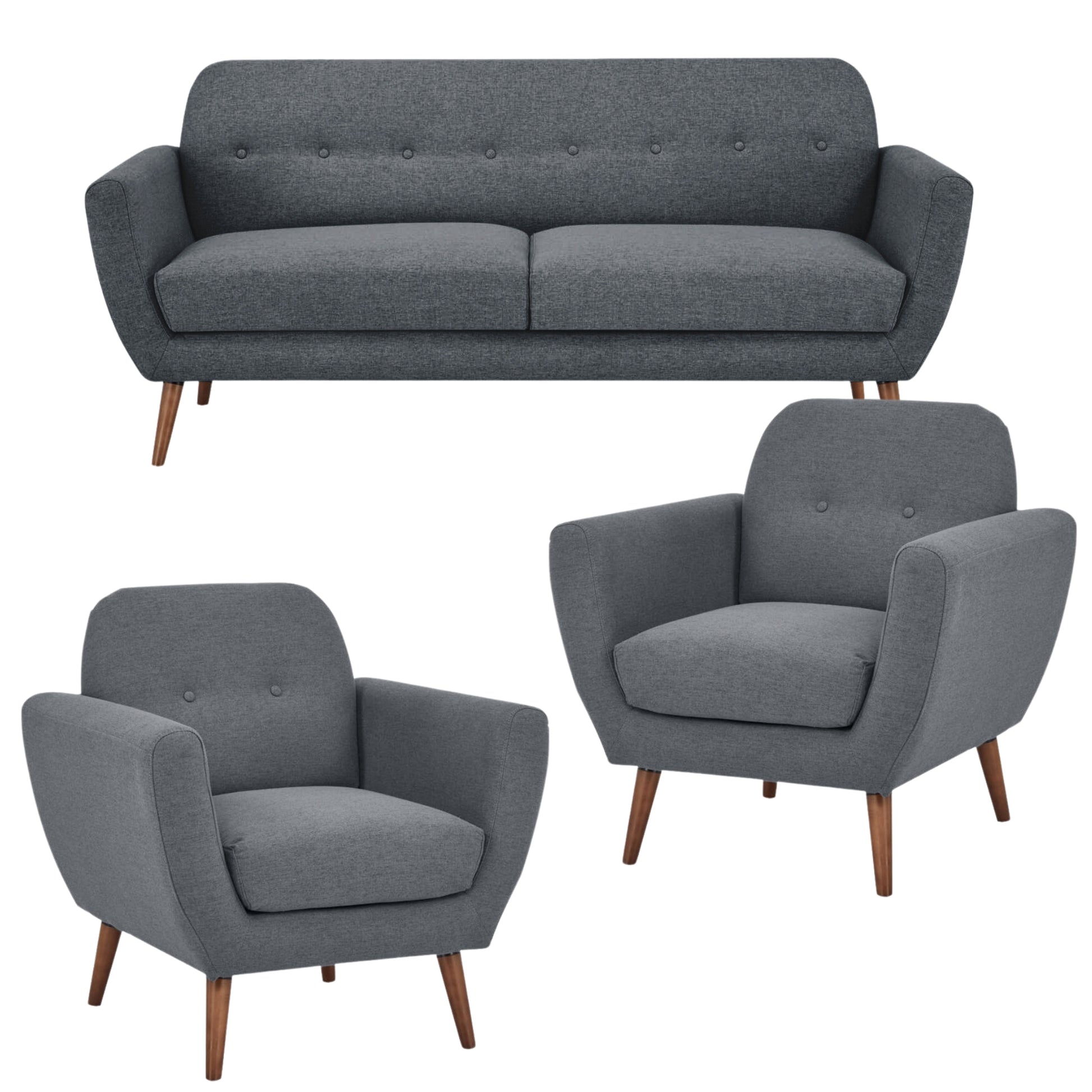Lilliana 3 + 1 + 1 Seater Sofa Fabric Uplholstered Lounge Couch - Dark Grey - Cosy Abode