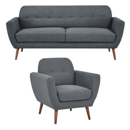 Lilliana 3 + 1 Seater Sofa Fabric Uplholstered Lounge Couch - Dark Grey - Cosy Abode