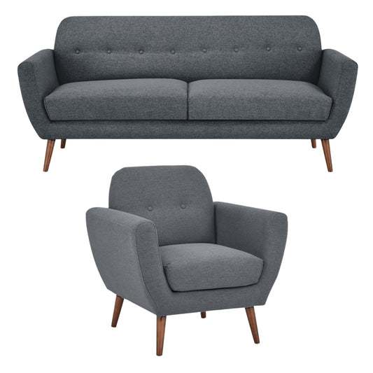 Lilliana 3 + 1 Seater Sofa Fabric Uplholstered Lounge Couch - Dark Grey - Cosy Abode