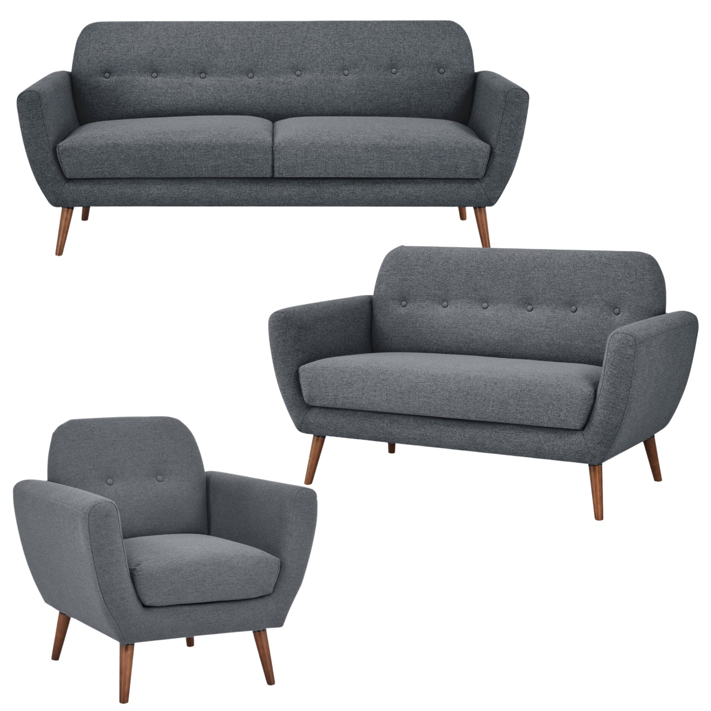 Lilliana 3 + 2 + 1 Seater Sofa Fabric Uplholstered Lounge Couch - Dark Grey - Cosy Abode