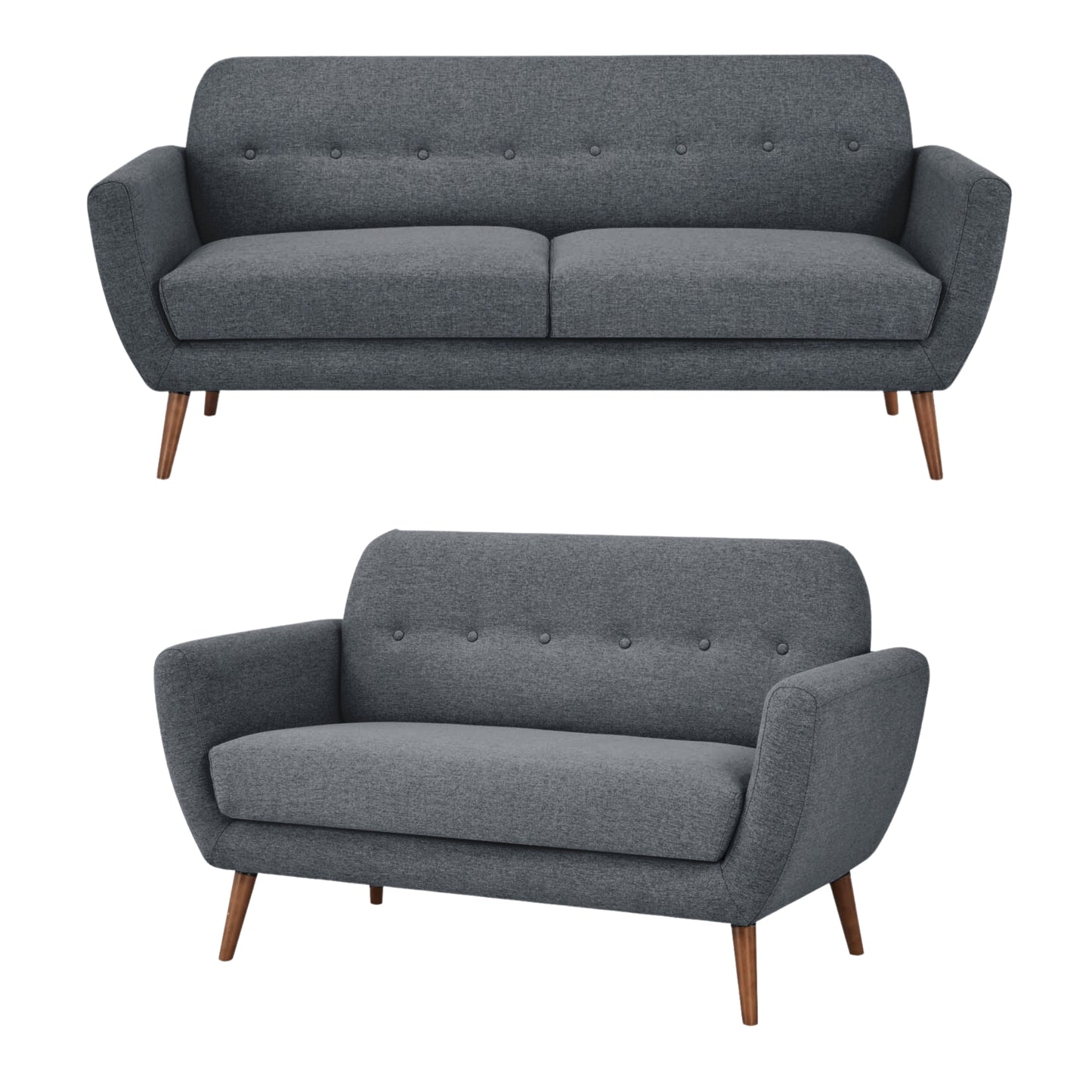 Lilliana 3 + 2 Seater Sofa Fabric Uplholstered Lounge Couch - Dark Grey - Cosy Abode