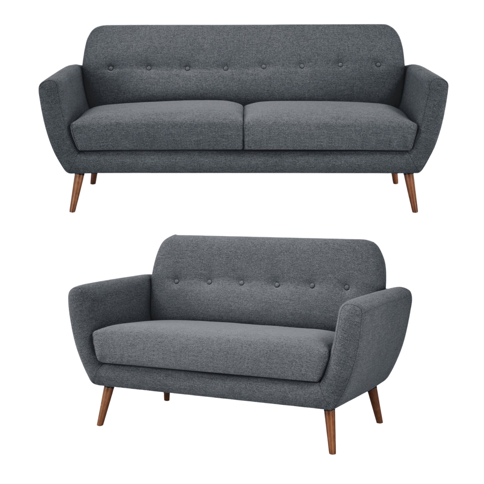 Lilliana 3 + 2 Seater Sofa Fabric Uplholstered Lounge Couch - Dark Grey - Cosy Abode