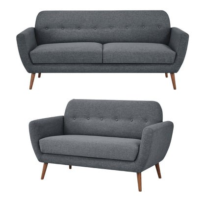 Lilliana 3 + 2 Seater Sofa Fabric Uplholstered Lounge Couch - Dark Grey - Cosy Abode