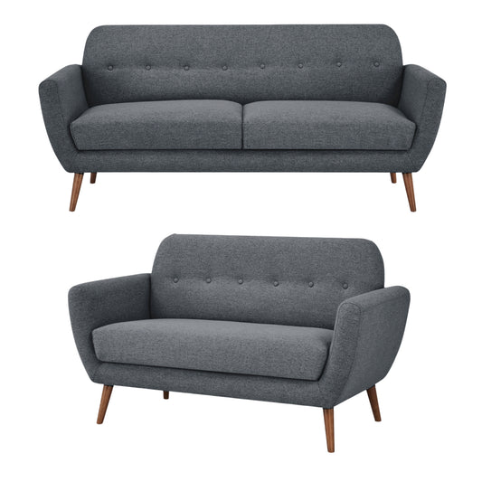 Lilliana 3 + 2 Seater Sofa Fabric Uplholstered Lounge Couch - Dark Grey - Cosy Abode