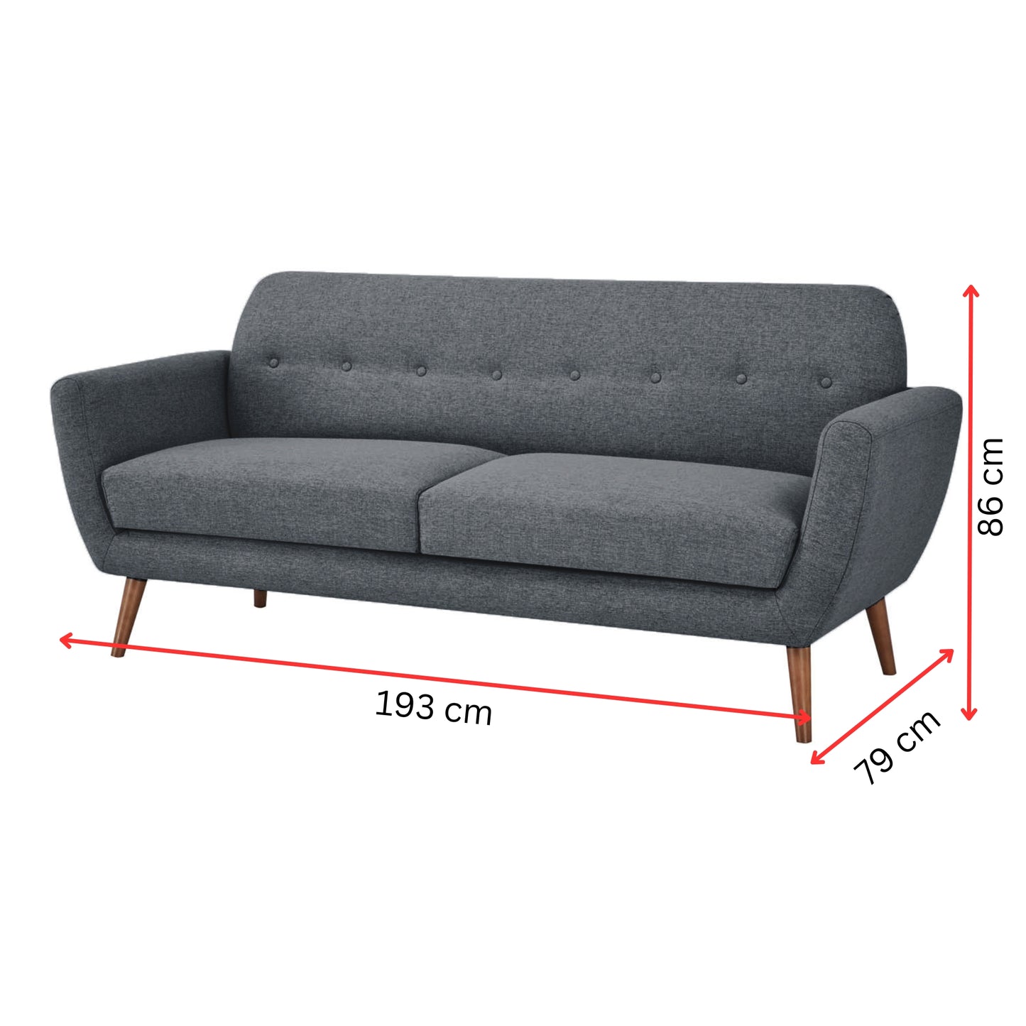 Lilliana 3 + 2 Seater Sofa Fabric Uplholstered Lounge Couch - Dark Grey - Cosy Abode