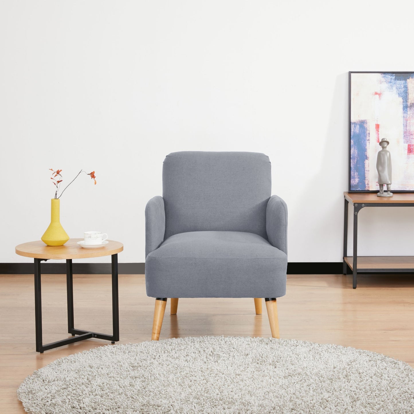 Brianna 1 Seater Sofa Arm Chair Fabric Uplholstered Lounge Couch - Light Grey - Cosy Abode