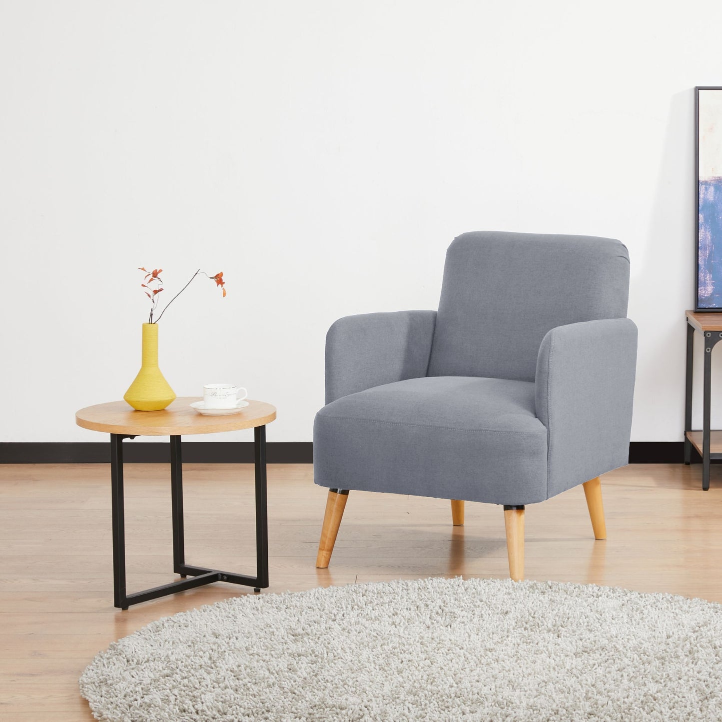 Brianna 1 Seater Sofa Arm Chair Fabric Uplholstered Lounge Couch - Light Grey - Cosy Abode