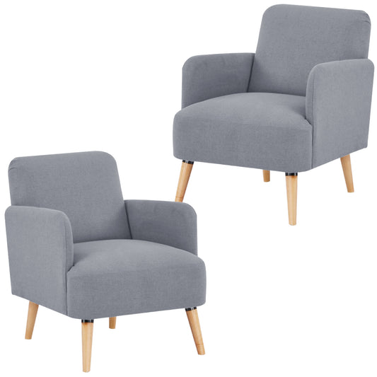 Brianna Set of 2 Sofa Arm Chair Fabric Uplholstered Lounge Couch - Light Grey - Cosy Abode