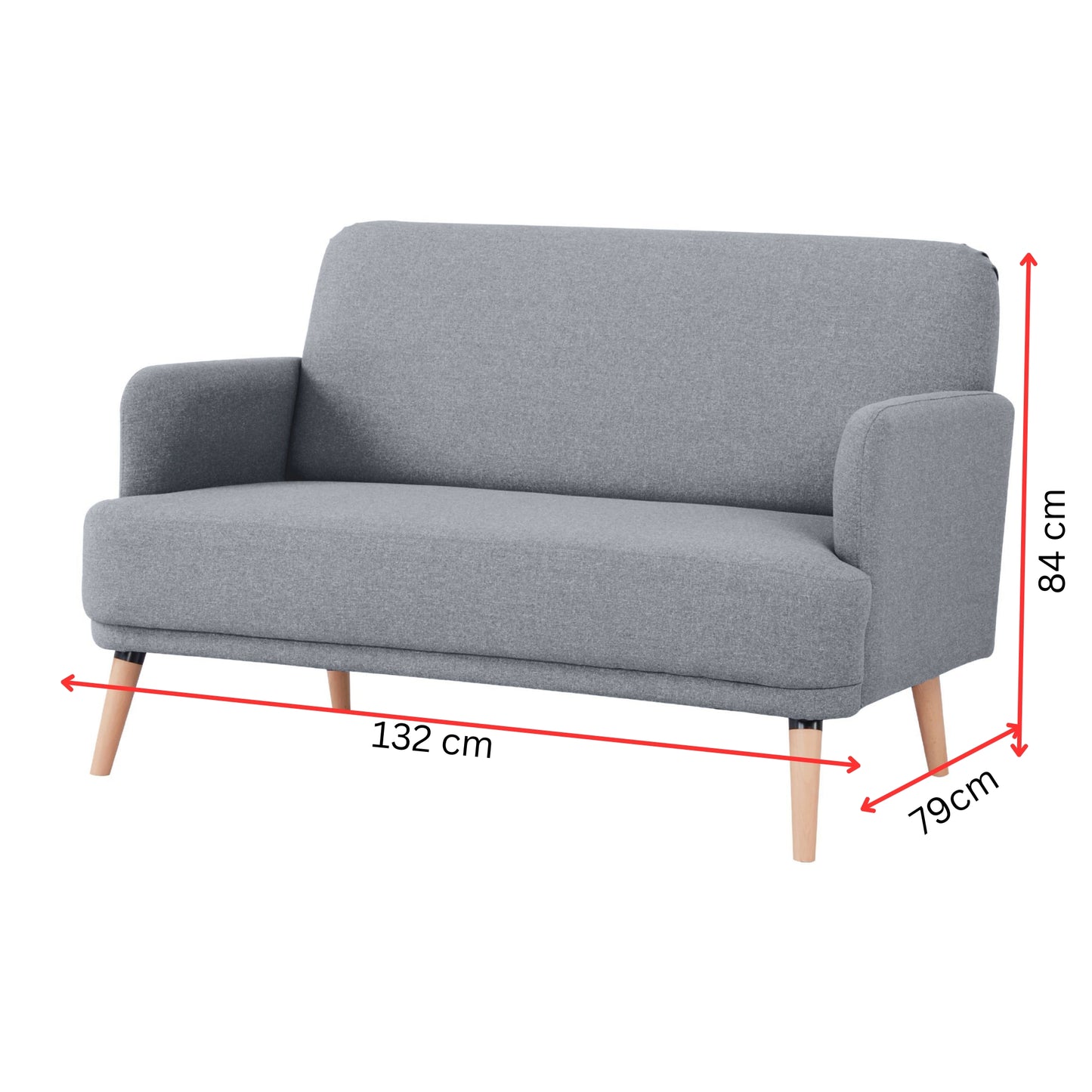 Brianna 2 Seater Sofa Fabric Uplholstered Lounge Couch - Light Grey - Cosy Abode