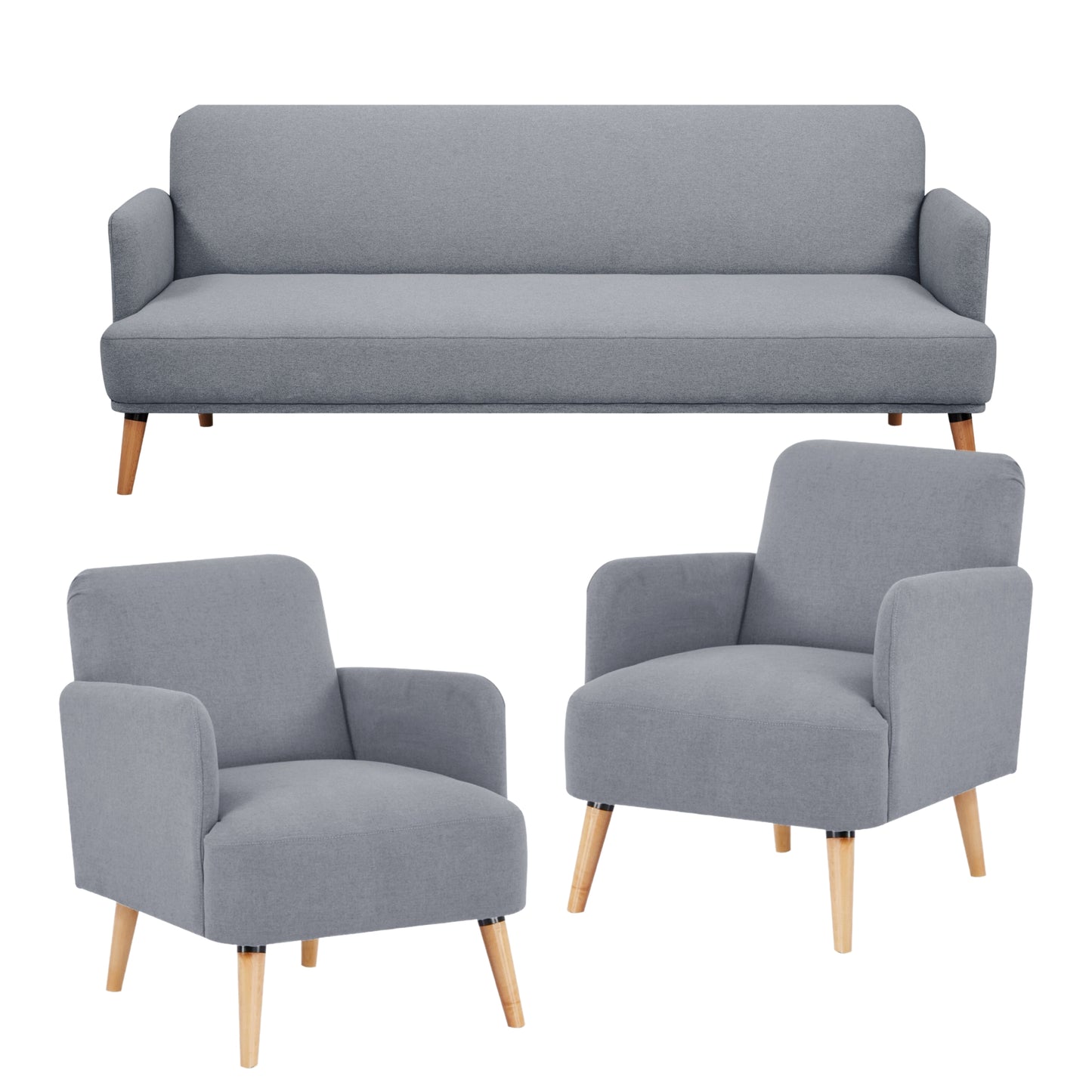 Brianna 3 + 1 + 1 Seater Sofa Fabric Uplholstered Lounge Couch - Light Grey - Cosy Abode