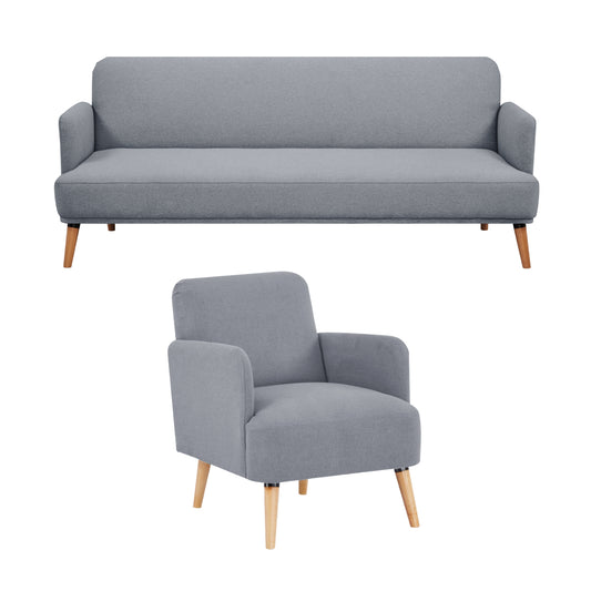 Brianna 3 + 1 Seater Sofa Fabric Uplholstered Lounge Couch - Light Grey - Cosy Abode