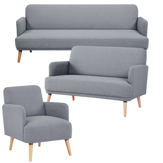 Brianna 3 + 2 + 1 Seater Sofa Fabric Uplholstered Lounge Couch - Light Grey - Cosy Abode