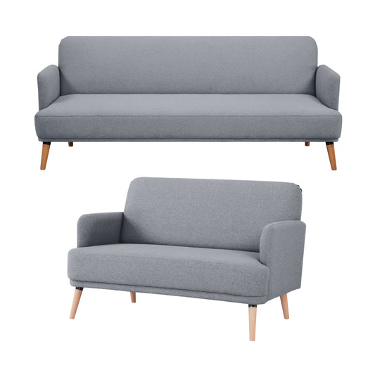 Brianna 3 + 2 Seater Sofa Fabric Uplholstered Lounge Couch - Light Grey - Cosy Abode