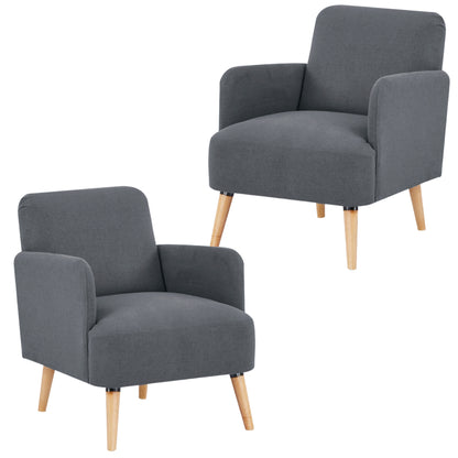 Brianna Set of 2 Sofa Arm Chair Fabric Uplholstered Lounge Couch - Dark Grey - Cosy Abode