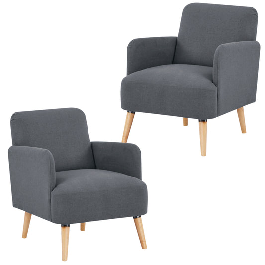 Brianna Set of 2 Sofa Arm Chair Fabric Uplholstered Lounge Couch - Dark Grey - Cosy Abode