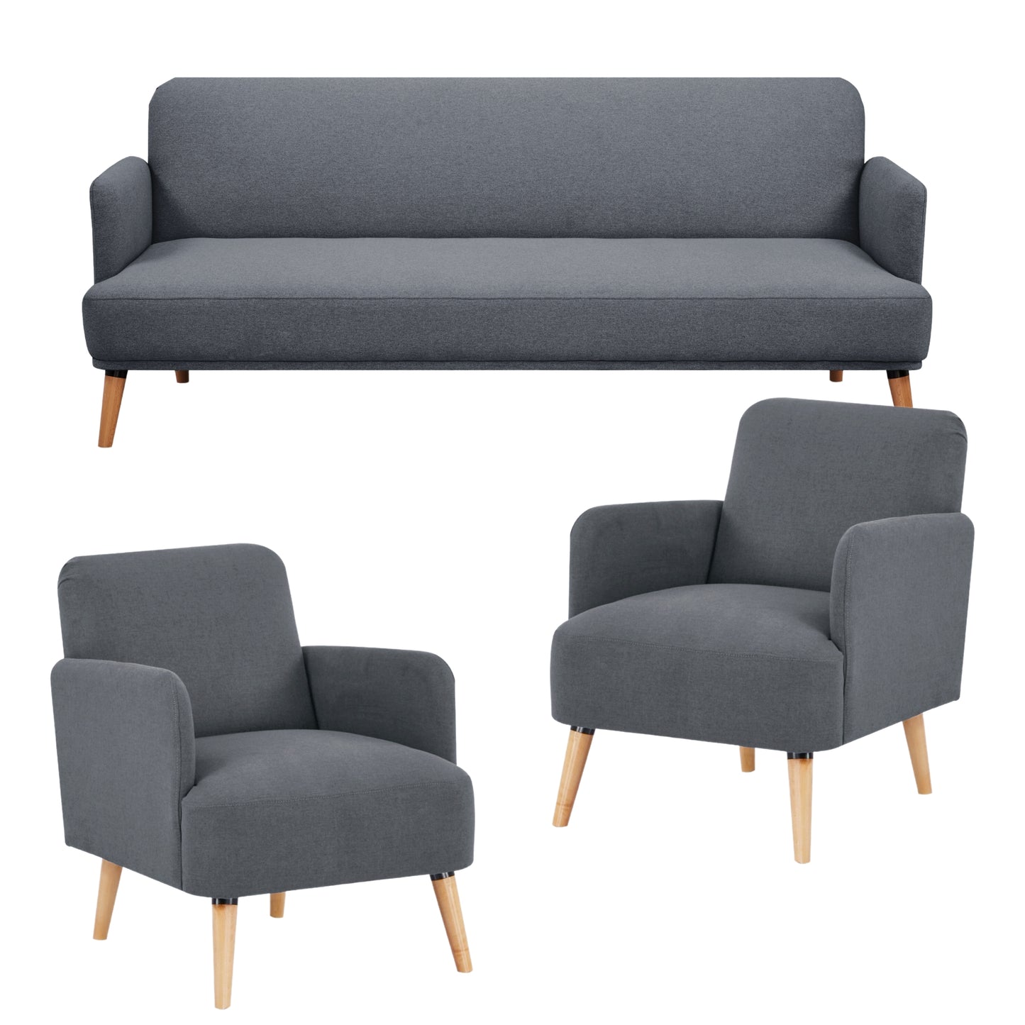 Brianna 3 + 1 + 1 Seater Sofa Fabric Uplholstered Lounge Couch - Dark Grey - Cosy Abode