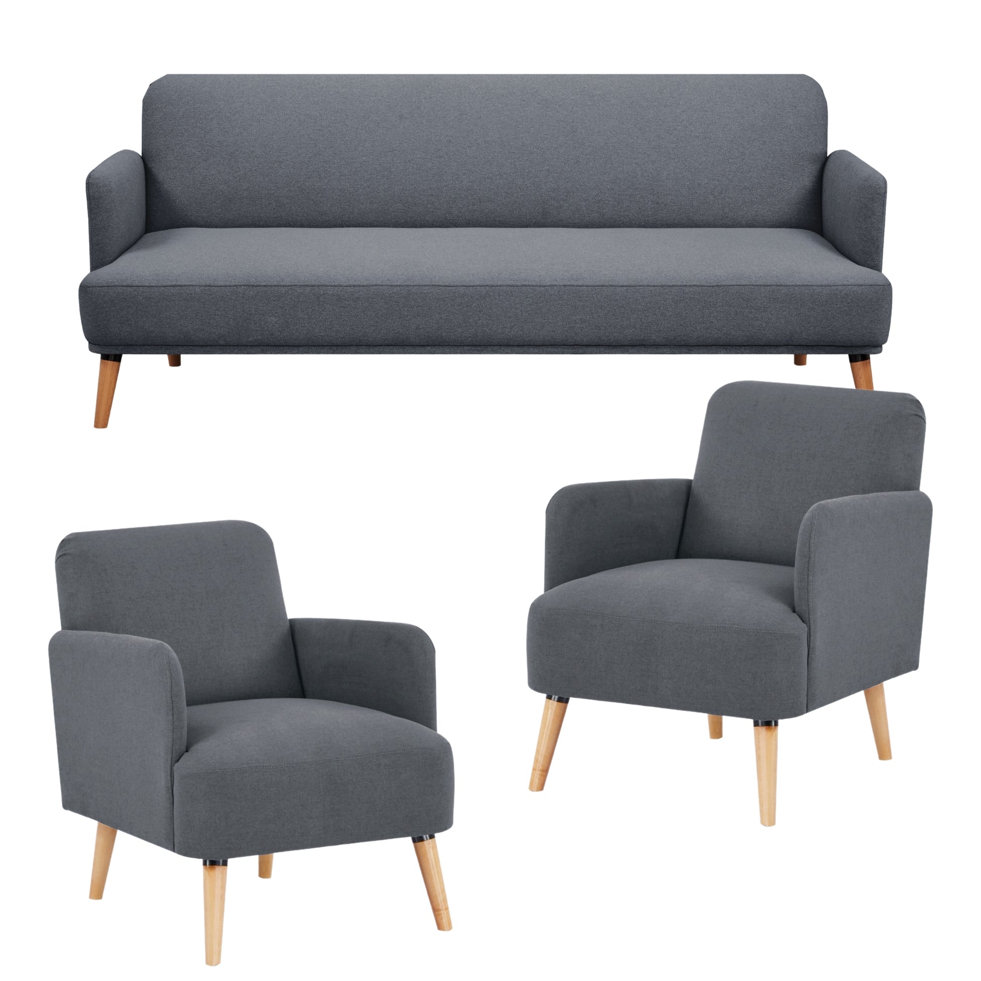 Brianna 3 + 1 + 1 Seater Sofa Fabric Uplholstered Lounge Couch - Dark Grey - Cosy Abode