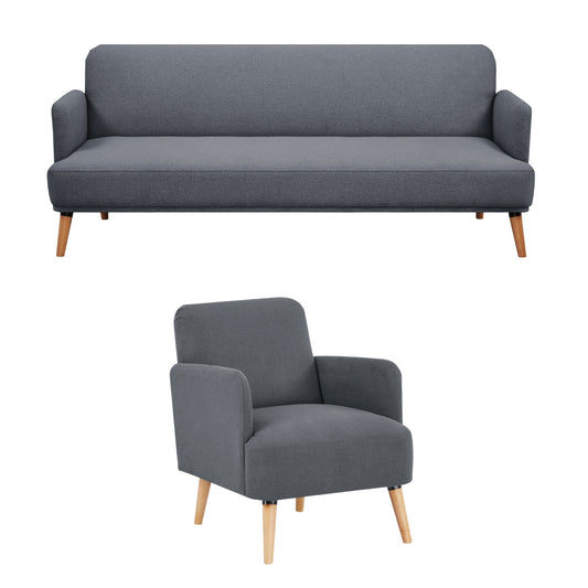 Brianna 3 + 1 Seater Sofa Fabric Uplholstered Lounge Couch - Dark Grey - Cosy Abode