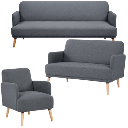 Brianna 3 + 2 + 1 Seater Sofa Fabric Uplholstered Lounge Couch - Dark Grey - Cosy Abode