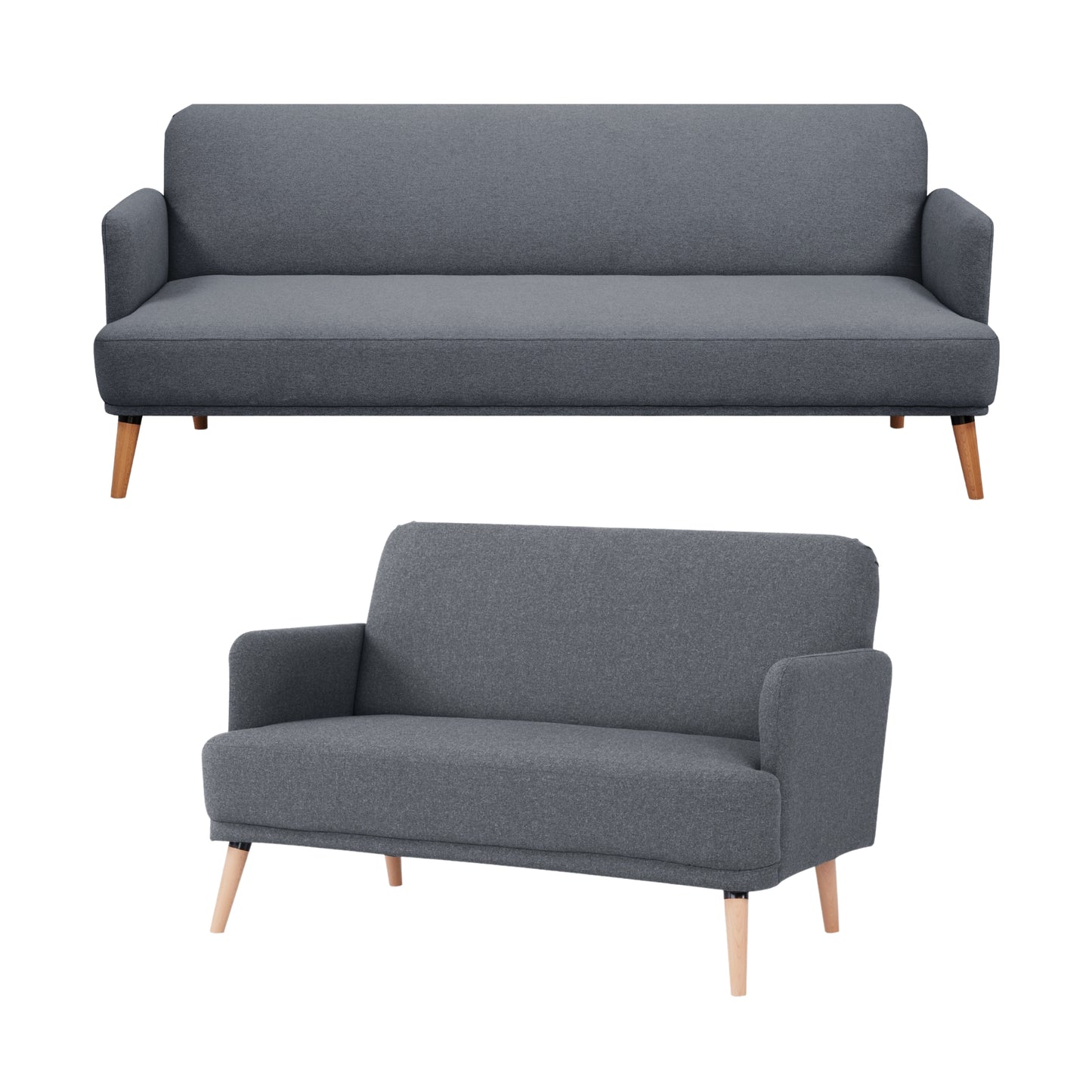 Brianna 3 + 2 Seater Sofa Fabric Uplholstered Lounge Couch - Dark Grey - Cosy Abode