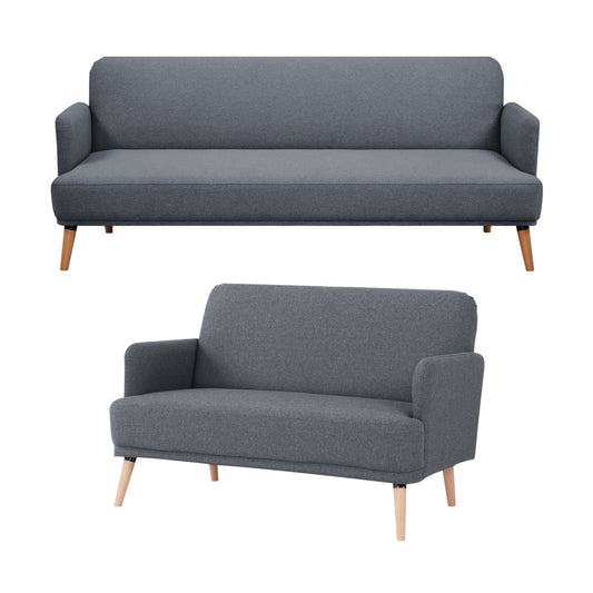 Brianna 3 + 2 Seater Sofa Fabric Uplholstered Lounge Couch - Dark Grey - Cosy Abode