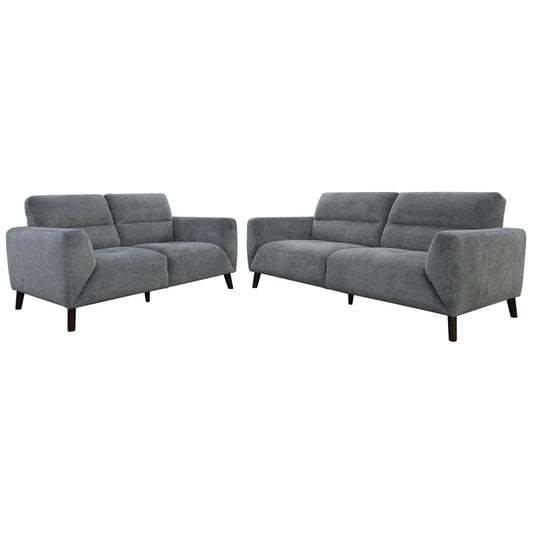 Monarch 2pc 2 + 3 Seater Sofa Set Fabric Uplholstered Lounge Couch - Charcoal - Cosy Abode