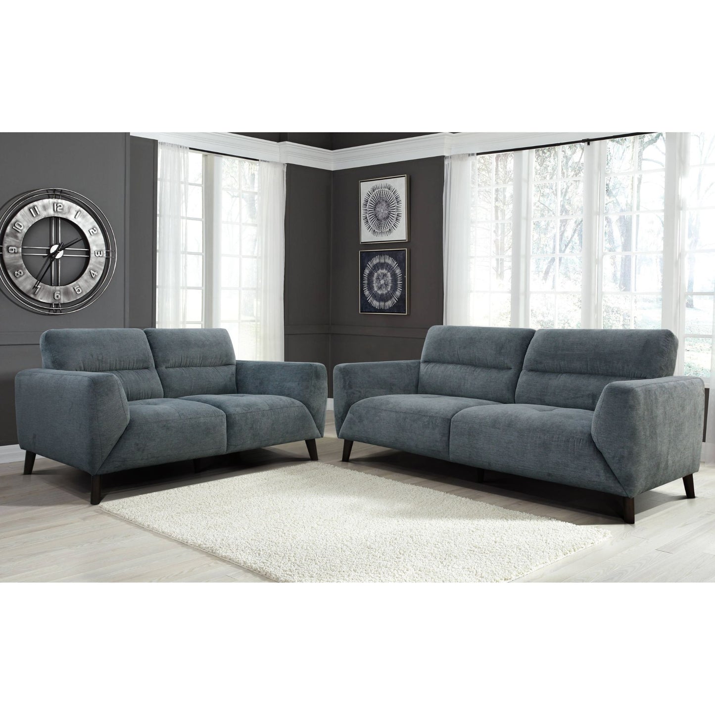 Monarch 2pc 2 + 3 Seater Sofa Set Fabric Uplholstered Lounge Couch - Charcoal - Cosy Abode