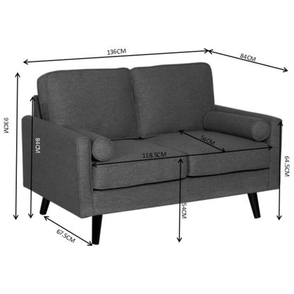 Lexi 2 Seater Sofa Fabric Uplholstered Lounge Couch - Dark Grey - Cosy Abode