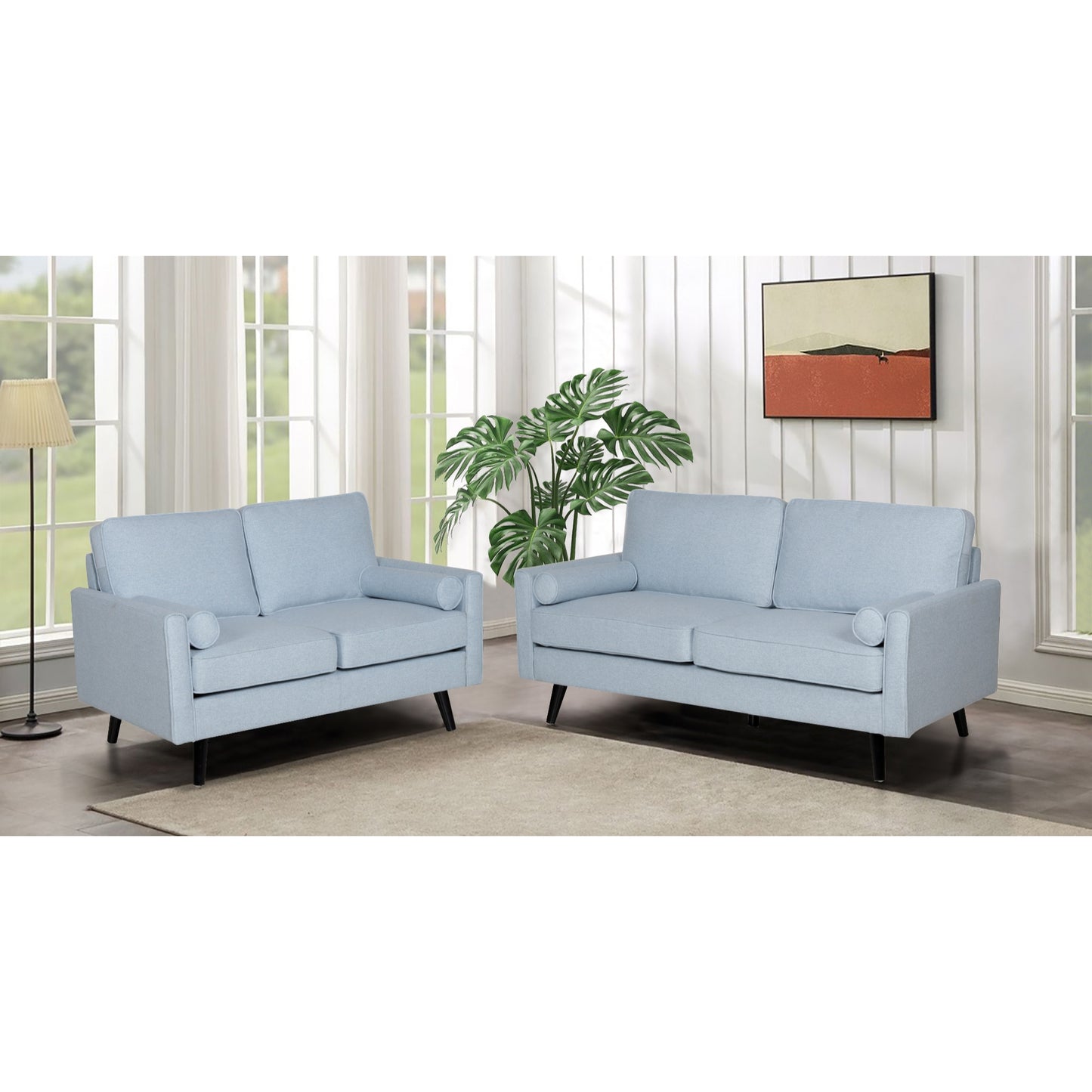 Lexi 2 Seater Sofa Fabric Uplholstered Lounge Couch - Light Blue - Cosy Abode