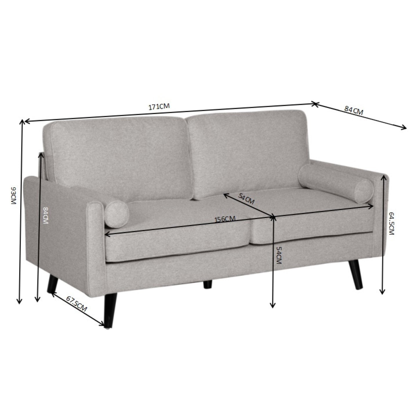Lexi 2.5 Seater Sofa Fabric Uplholstered Lounge Couch - Light Grey - Cosy Abode