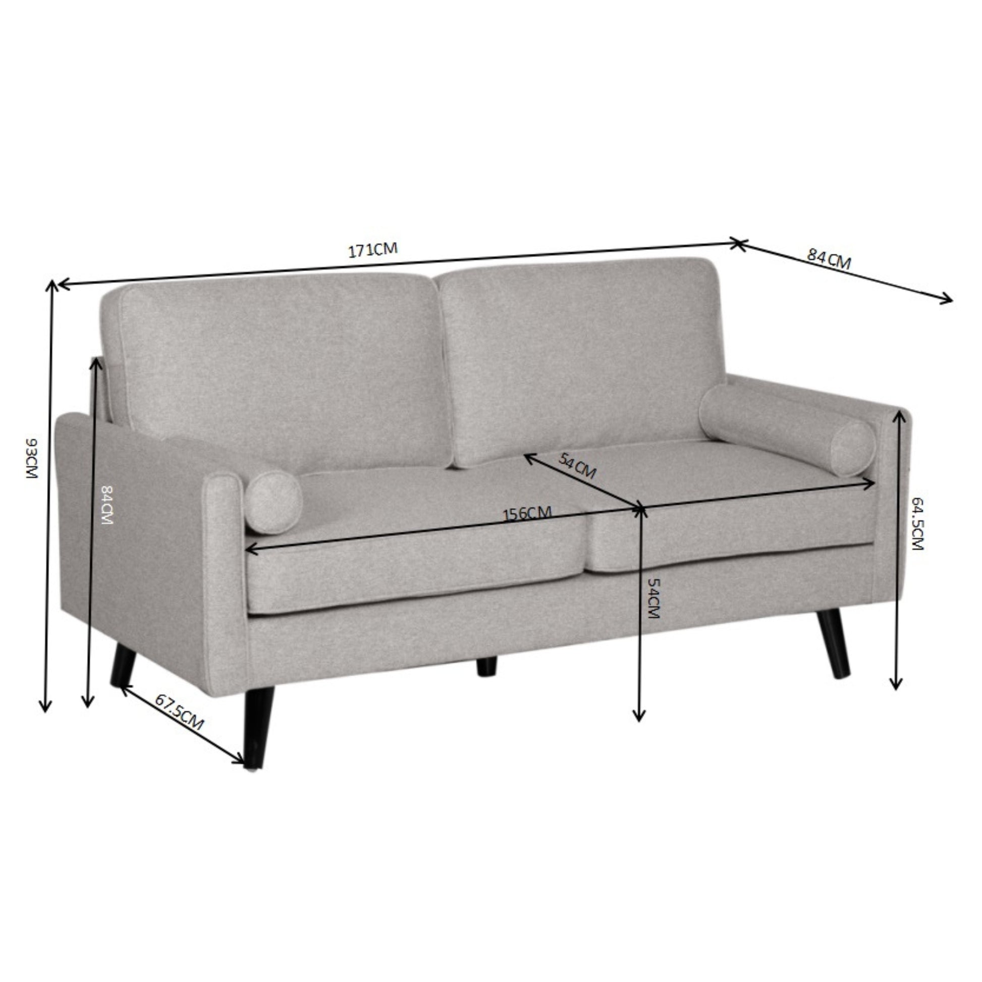 Lexi 2.5 Seater Sofa Fabric Uplholstered Lounge Couch - Light Grey - Cosy Abode